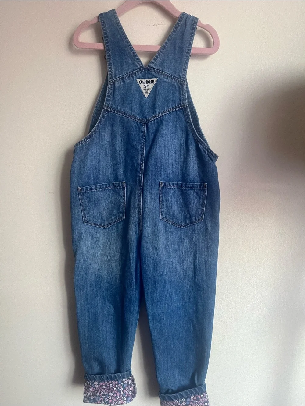 OshKosh B'gosh Blue Denim Overalls with Floral Trim size 5T
